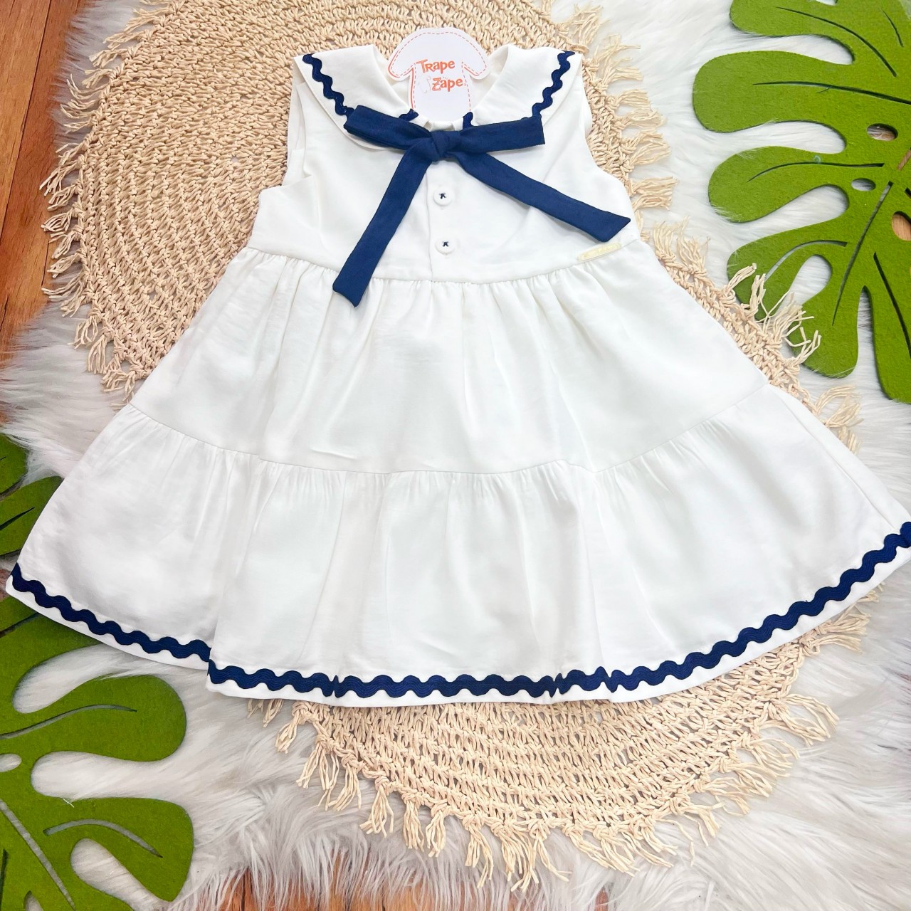 Vestido Alfaiataria Marinheira Off White e Marinho